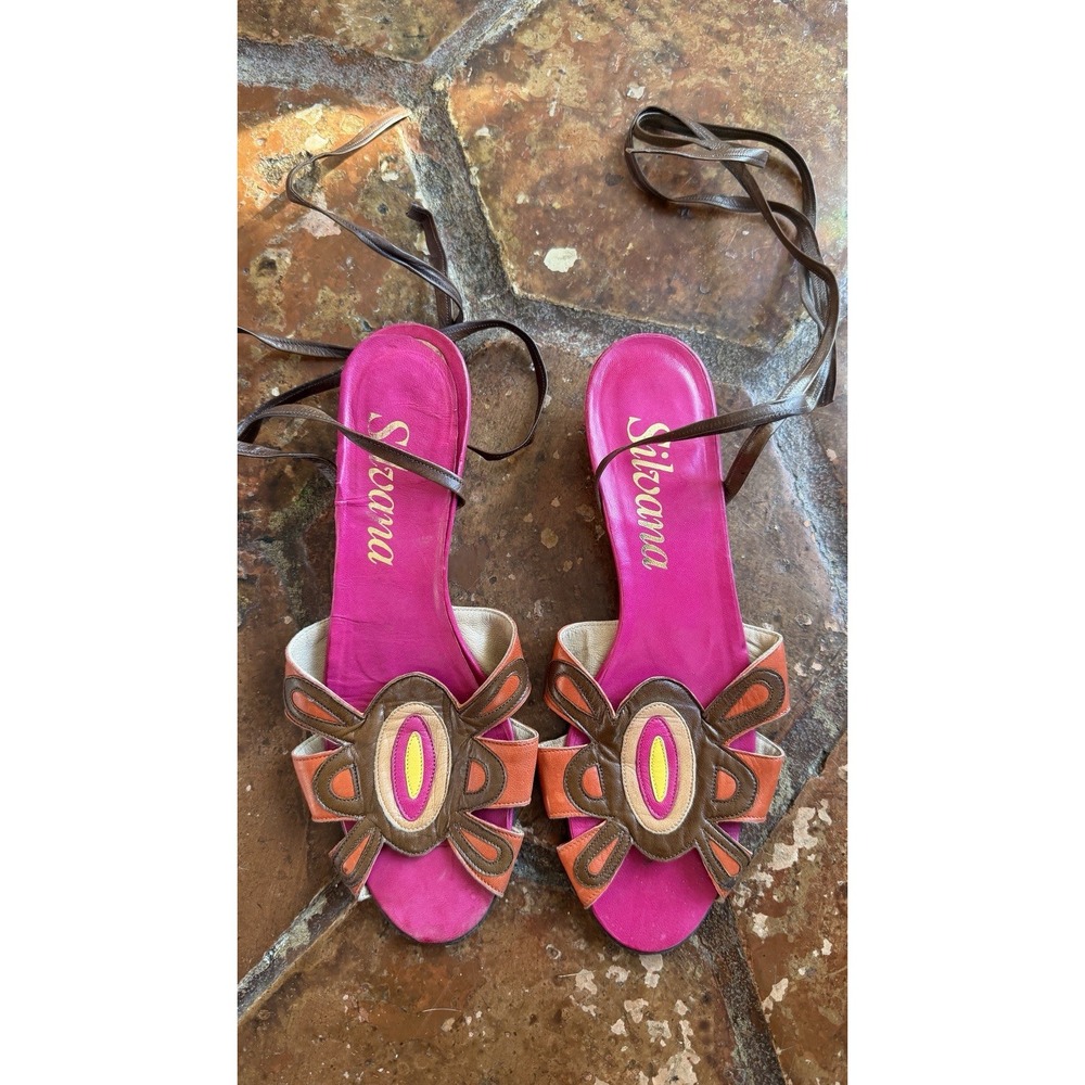 Silvana Leather Lace Up Mini Wedge Slides Shoes Sz 6 Made In Italy VTG